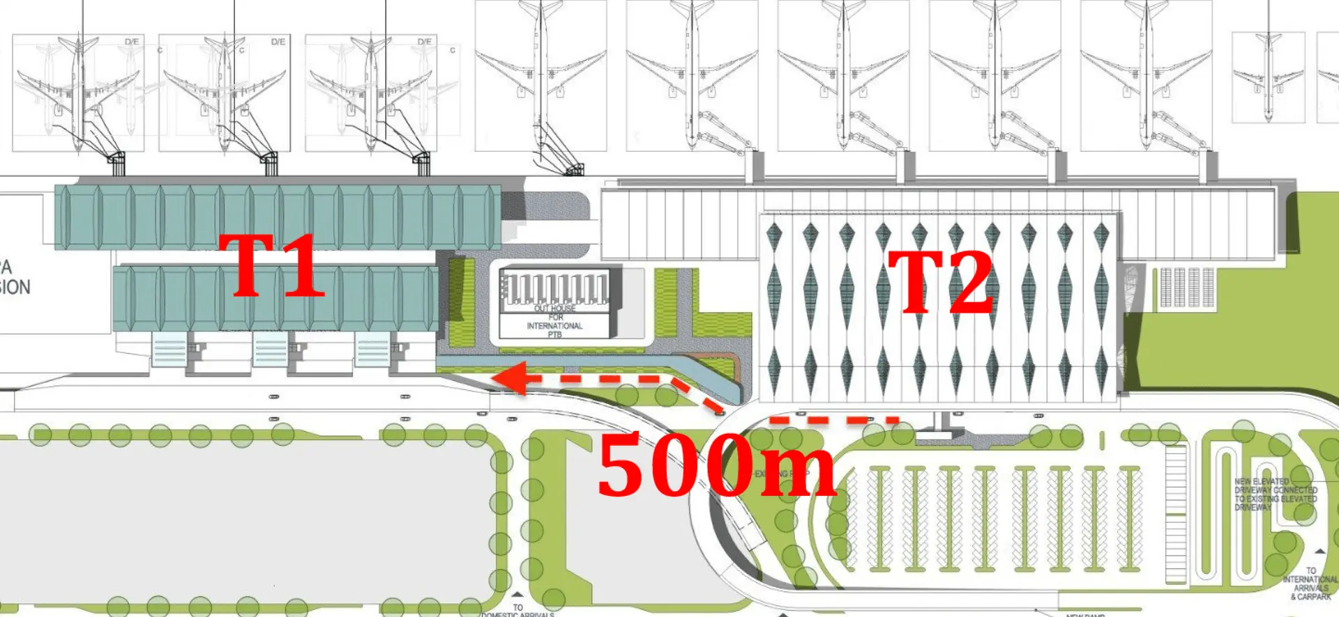 Da Nang Airport T1 and T2 map