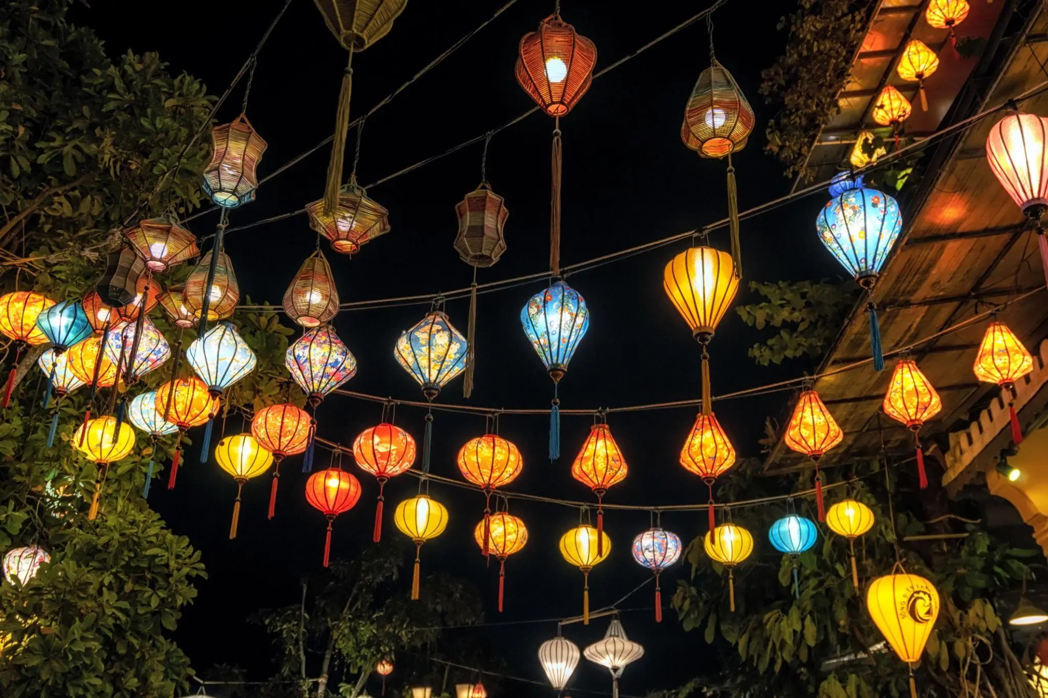 Lantern lit street in Hoi An Old Town at night