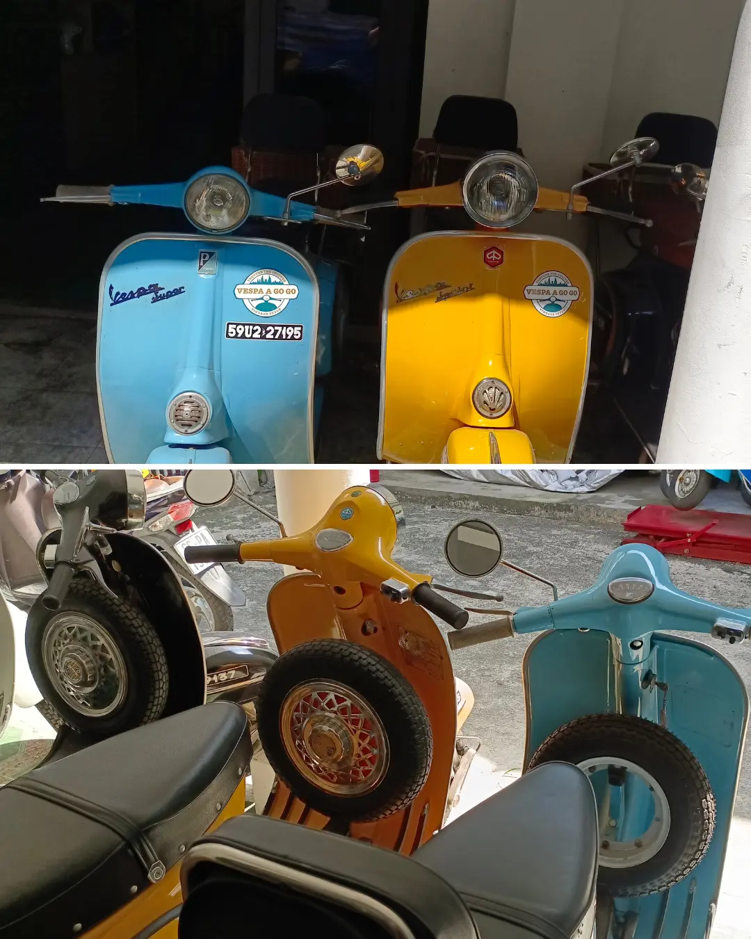 Our Vespa Sprint and Super next to each other