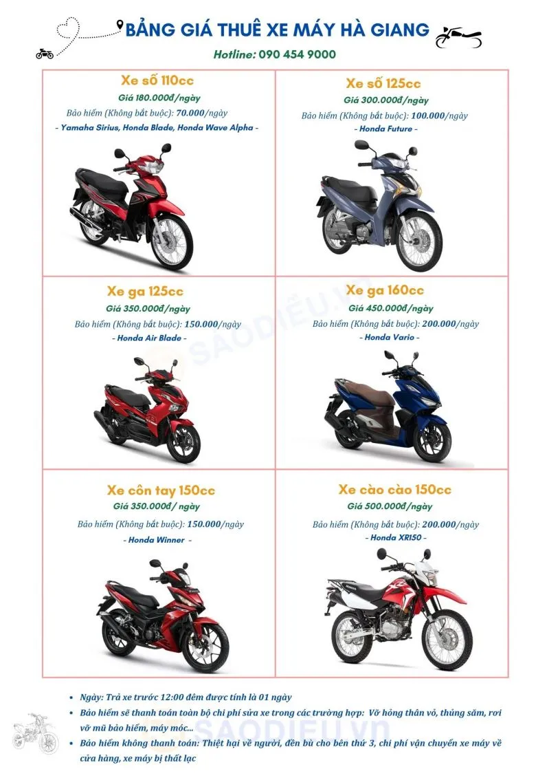 different types of motorbikes renting a Vietnam scooter