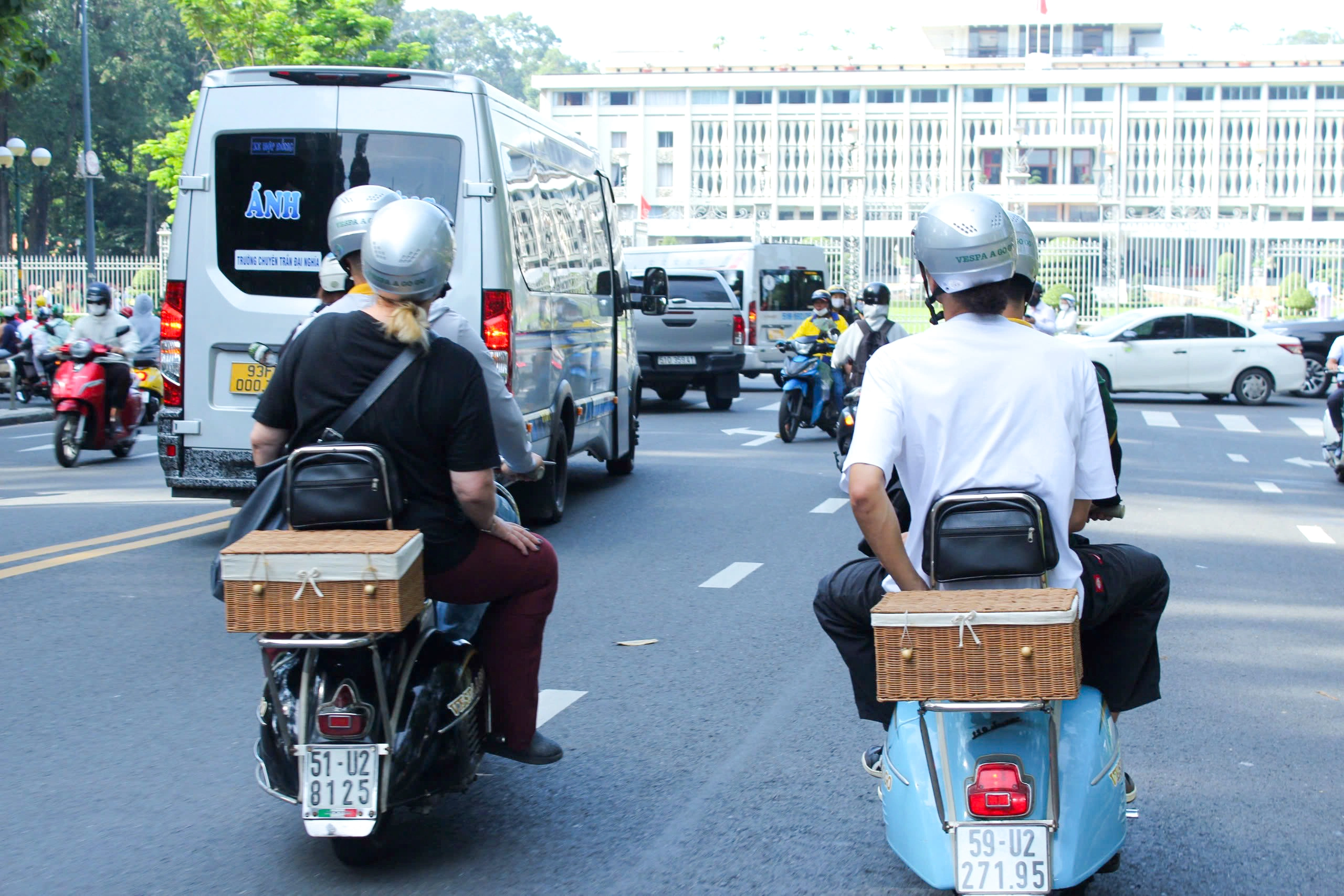 safe and fun ride in Saigon traffic with Vespa A Go Go